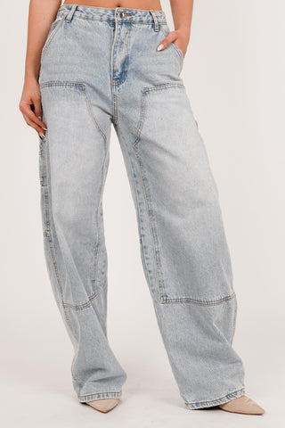 Balloon fit jeans acid wash light blue - Deya