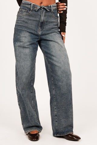 Blue balloon fit jeans with folded waist - Moa