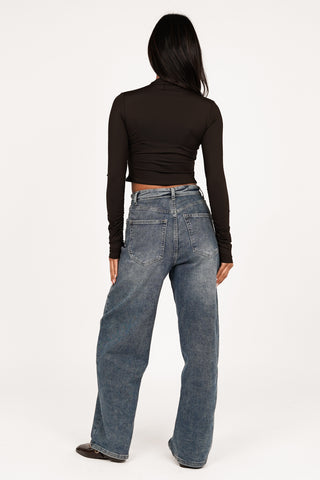 Blue balloon fit jeans with folded waist - Moa