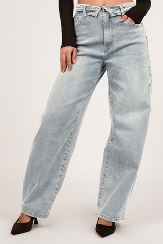 Balloon fit jeans with folded waist blue - Clover