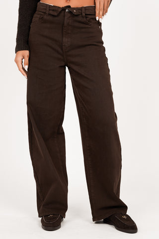 Balloon Fit Jeans mit umgeschlagener Taille Braun - Moa