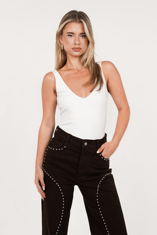 Basic low-neck stretch bodysuit white - Juliette