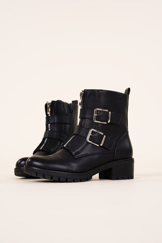 Black biker boots with silver buckles - Lowie