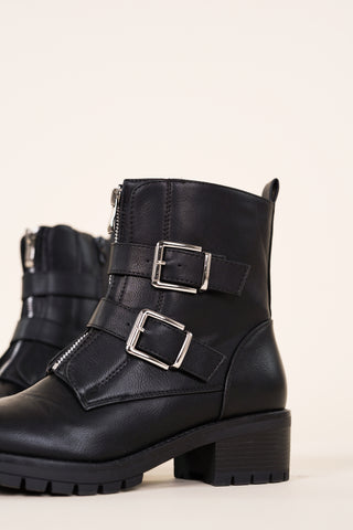 Black biker boots with silver buckles - Lowie