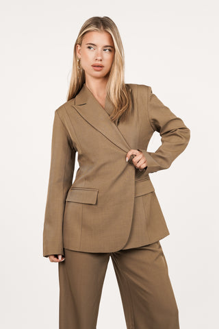 Women's asymmetric camel blazer - Maya