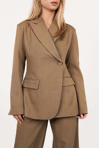 Women's asymmetric camel blazer - Maya