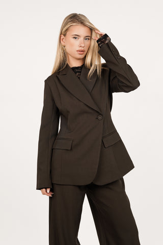 Women's asymmetric blazer in chocolate brown - Maya