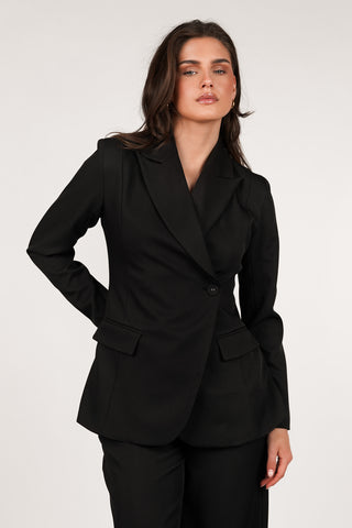 Women's asymmetric blazer in chocolate brown - Maya