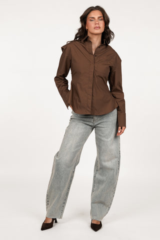 Women's Fitted Blouse Brown - Layla