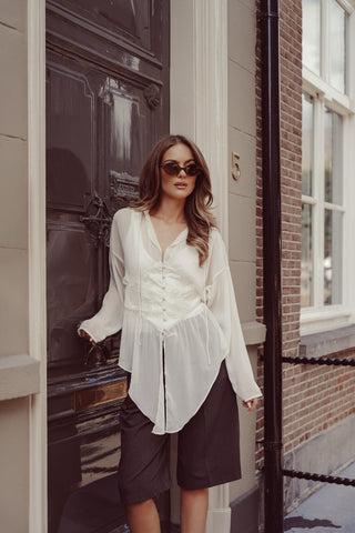 Blouse dames see-trough creme - Flynn
