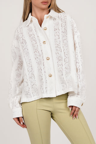 Sheer blouse with buttons white - Femmy