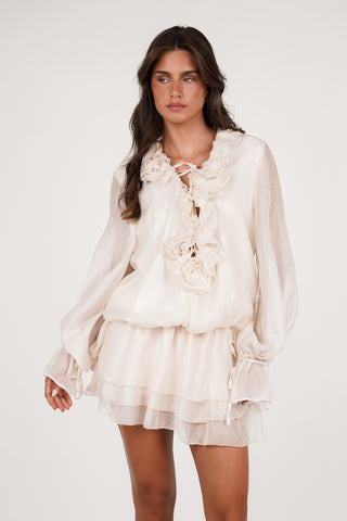 Blouse jurk met rozen beige - Heaven