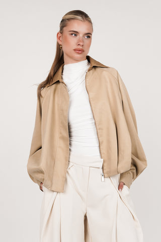 Bomber jacket with leather-look collar camel - Vienna
