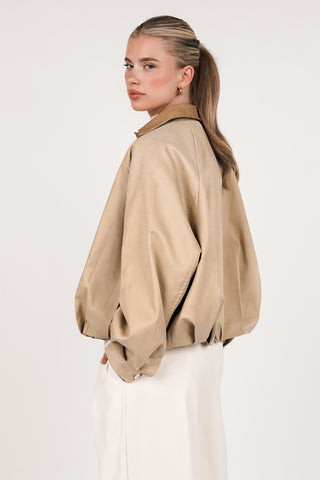 Bomber jacket with leather-look collar camel - Vienna