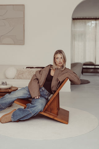 Bomberjacke Hahnentritt Camel - Lovia