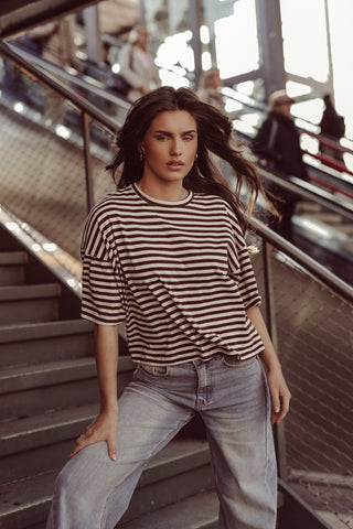 Boxy striped t-shirt beige/brown - Zenna