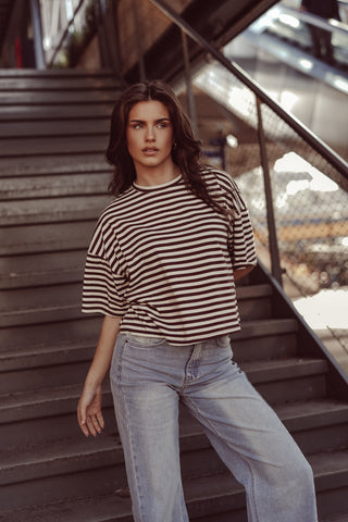 Boxy striped t-shirt beige/brown - Zenna