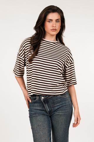 Boxy striped t-shirt beige/brown - Zenna