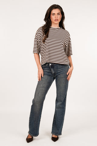 Boxy striped t-shirt beige/brown - Zenna