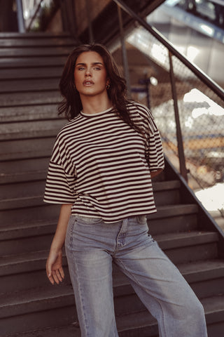 Boxy striped t-shirt beige/brown - Zenna