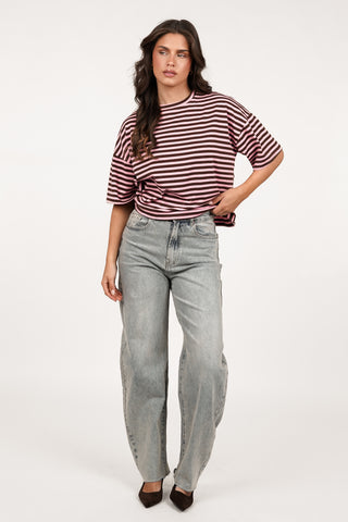Boxy striped t-shirt pink/brown - Zenna