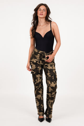 Cargo jeans straight fit stretch camo - Sienna