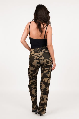 Cargo jeans straight fit stretch camo - Sienna