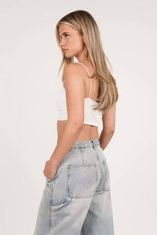 V-neck spaghetti strap crop top white - Lottie