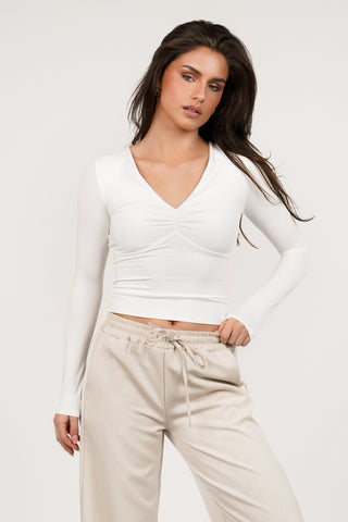 White V-neck Crop Top - Berit