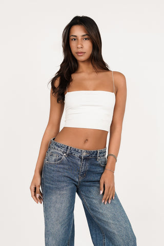 Crop top white with spaghetti straps - Bless