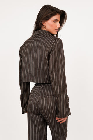 Brown striped cropped blazer - Heidi