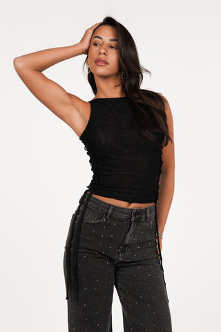 Cropped top with drawstring black - Lexi