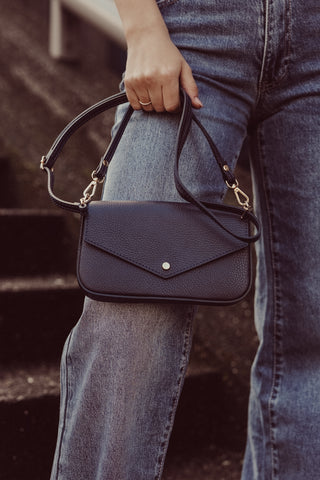 Leather crossbody bag dark blue - Brandy