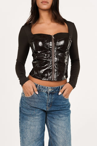 Corset top with long sleeves brown - Kenzi