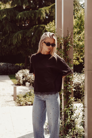 T-shirt met kant zwart - Bellami