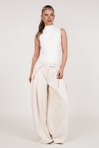 Wide leg fold-over trousers beige - Jessy