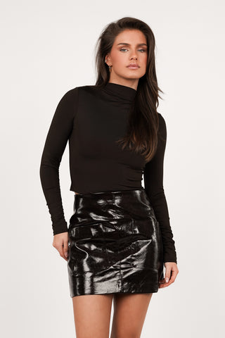Brown patent leather skirt with pockets - Melody