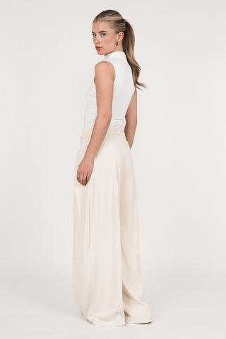 Wide leg fold-over trousers beige - Jessy