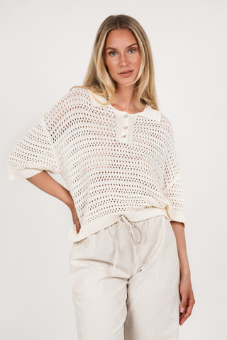 Gehaakte polo top creme - Lara