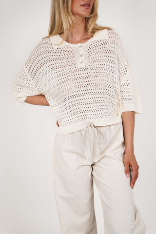 Gehaakte polo top creme - Lara