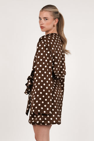 Satin Wrap Dress with Polka Dots Brown - Ella