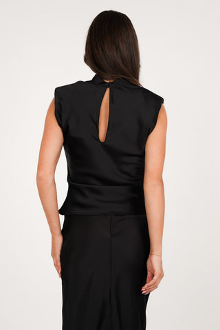 Satijnen mouwloze halter top zwart - Aria