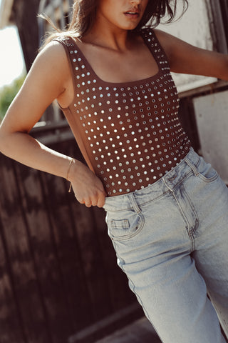 Studded bodysuit brown - Harper