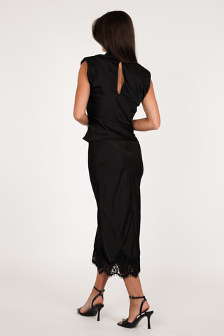 Satijnen mouwloze halter top zwart - Aria