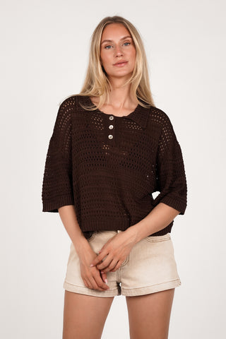 Gehaakte polo top bruin - Lara