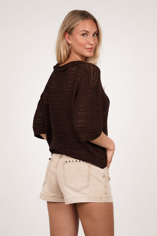 Gehaakte polo top bruin - Lara