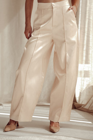 Satin trousers barrel fit beige - Stevie