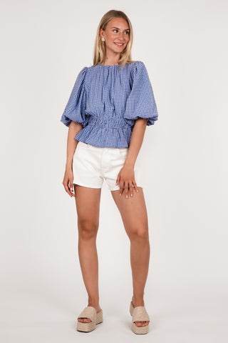 Peplum top cropped geruit blauw - Tiffany