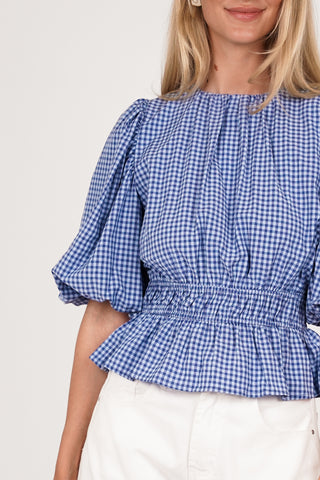 Peplum top cropped geruit blauw - Tiffany