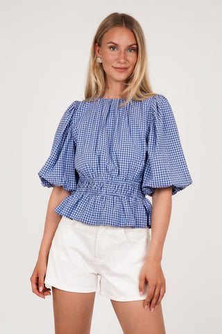 Peplum top cropped geruit blauw - Tiffany